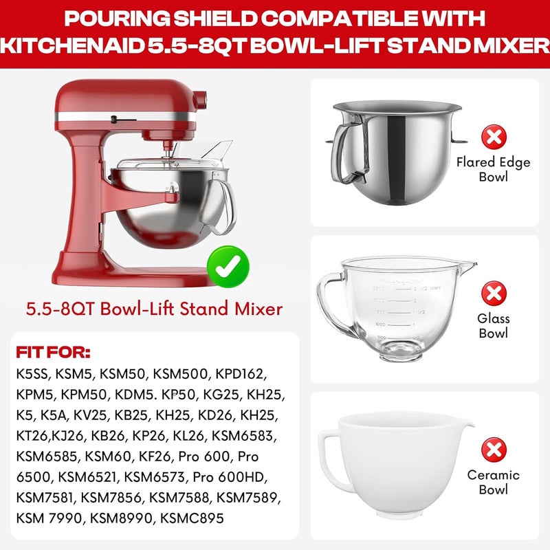 HOZODO Pouring Shield for KitchenAid Mixer & Splash Guard Attachment - Compatible with 5.5-8QT Bowl-Lift Stand Mixers for KitchenAid - Image 2